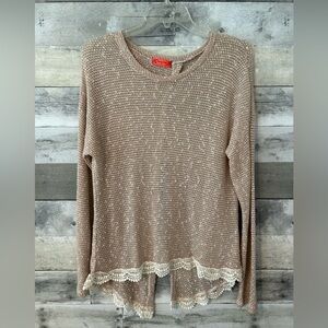 Spoiled Beige Sweater with Lace Trim